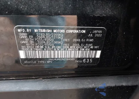 2022 Mitsubishi Outlander Black Edition S-Awc/Se 2.5 S-Awc/Se Launch Edition S-Awc from USA, damaged, VIN JA4J4UA82NZ084985